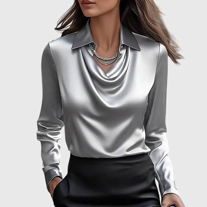 Brooklyn | Women Satin Cowl Neck Long Sleeve Blouse Luvy Boutique
