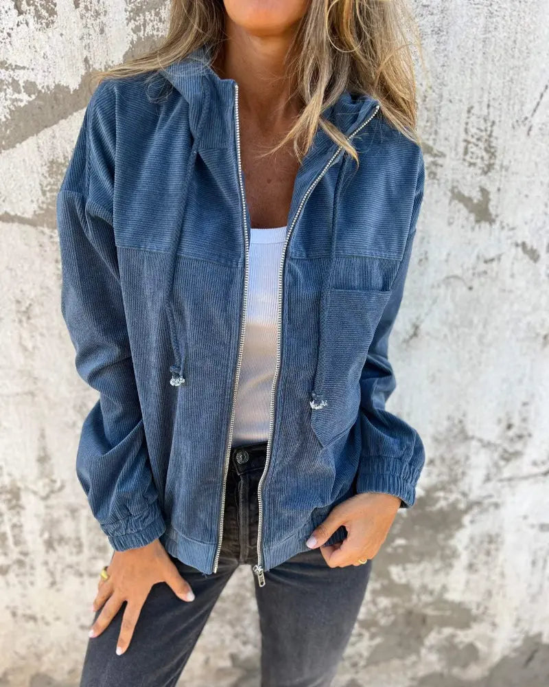 Ella | Corduroy Hooded Jacket with Zipper Luvy Boutique