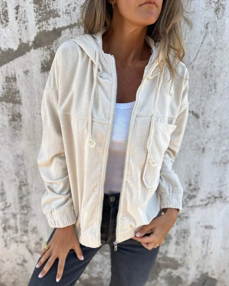 Ella | Corduroy Hooded Jacket with Zipper Luvy Boutique