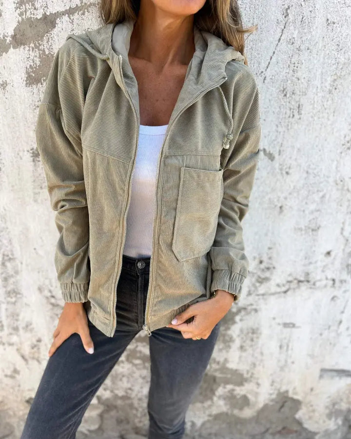 Ella | Corduroy Hooded Jacket with Zipper Luvy Boutique