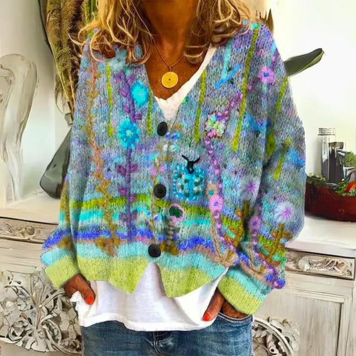 Anna | Women Floral Pattern Button Cardigan Sweater Luvy Boutique
