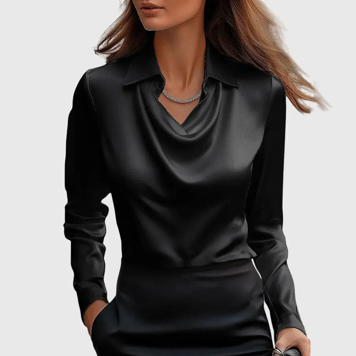Brooklyn | Women Satin Cowl Neck Long Sleeve Blouse Luvy Boutique