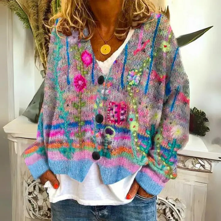 Anna | Women Floral Pattern Button Cardigan Sweater Luvy Boutique