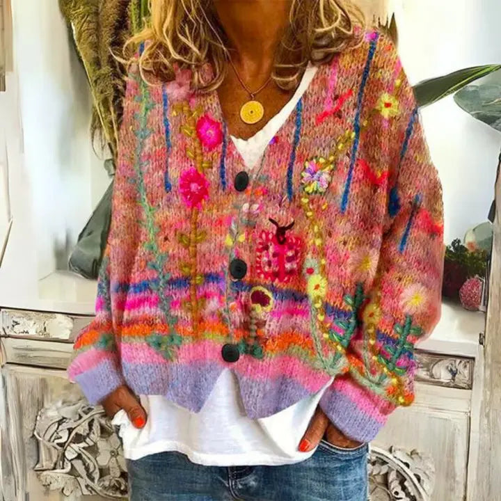 Anna | Women Floral Pattern Button Cardigan Sweater Luvy Boutique