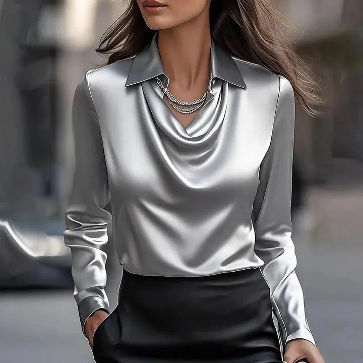 Liora | Elegant Satin Blouse with V-Neck Luvy Boutique