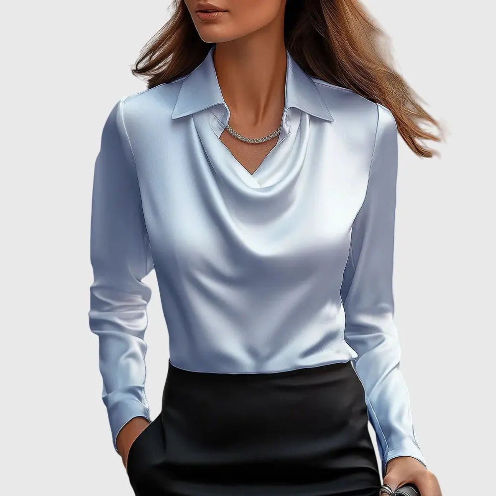 Brooklyn | Women Satin Cowl Neck Long Sleeve Blouse Luvy Boutique