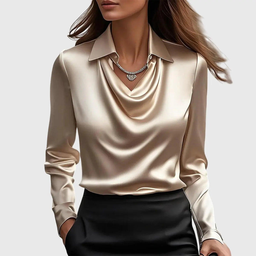 Brooklyn | Women Satin Cowl Neck Long Sleeve Blouse Luvy Boutique