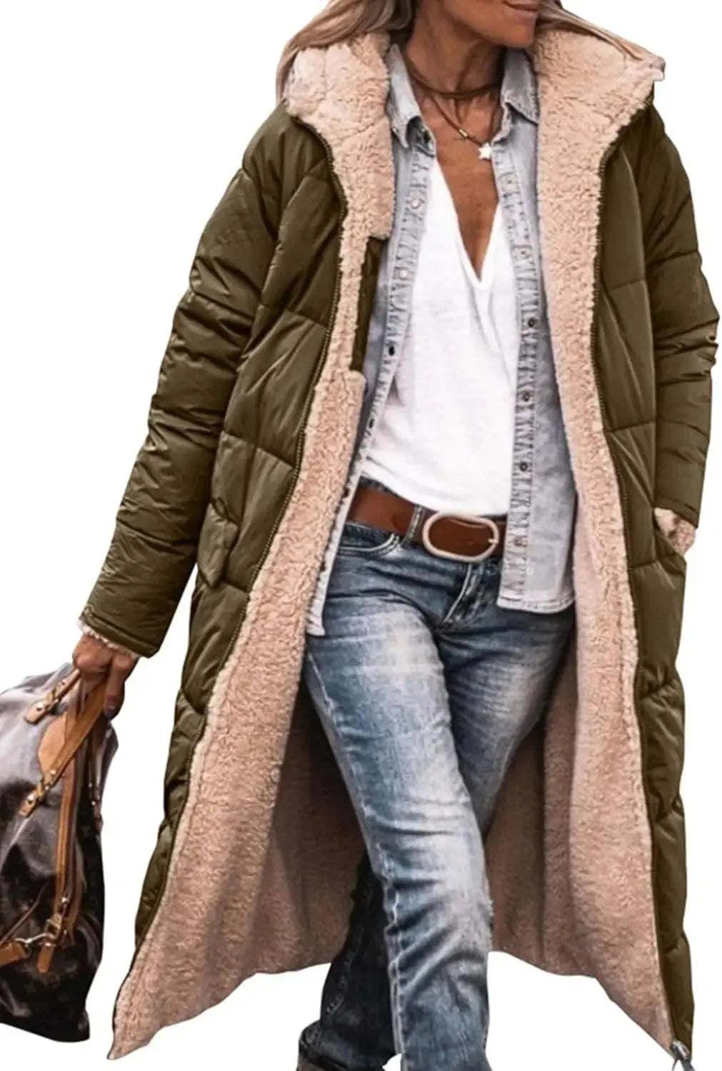 Scarlett | Long Puffer Coat with Fleece Lining and Hood Luvy Boutique