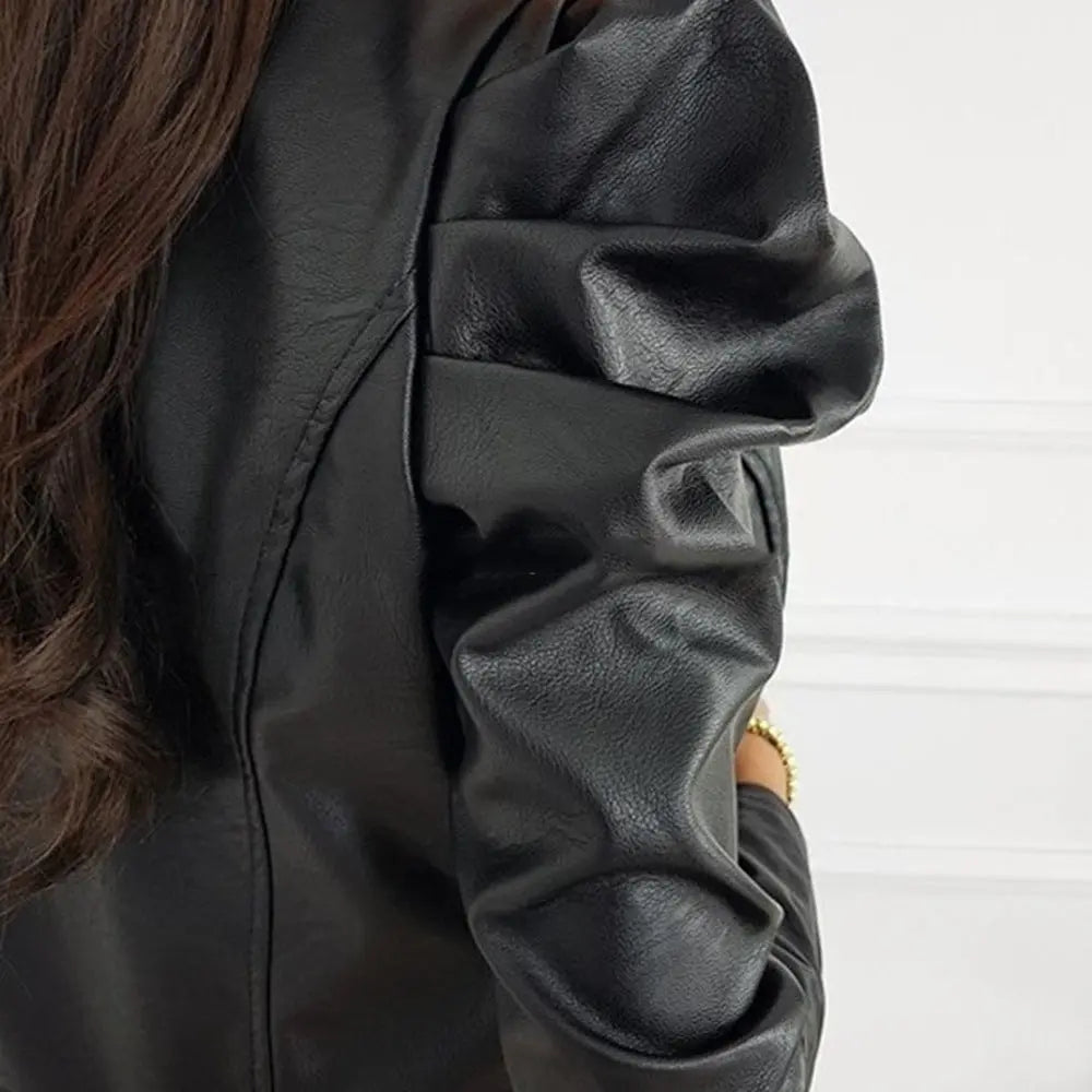 Livia | Stylish Puff Sleeve Leather Jacket Luvy Boutique