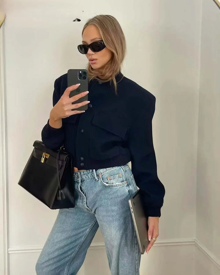 BELLA | Crop Long Sleeve  Bomber Jacket Luvy Boutique
