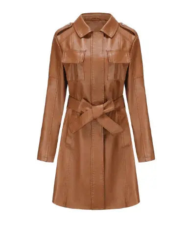 Liana | Stylish Long Leather Coat Luvy Boutique