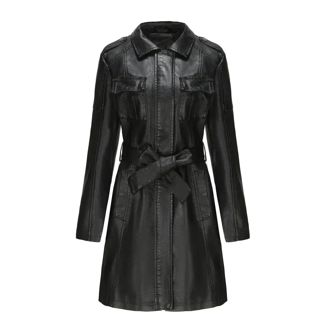 Liana | Stylish Long Leather Coat Luvy Boutique