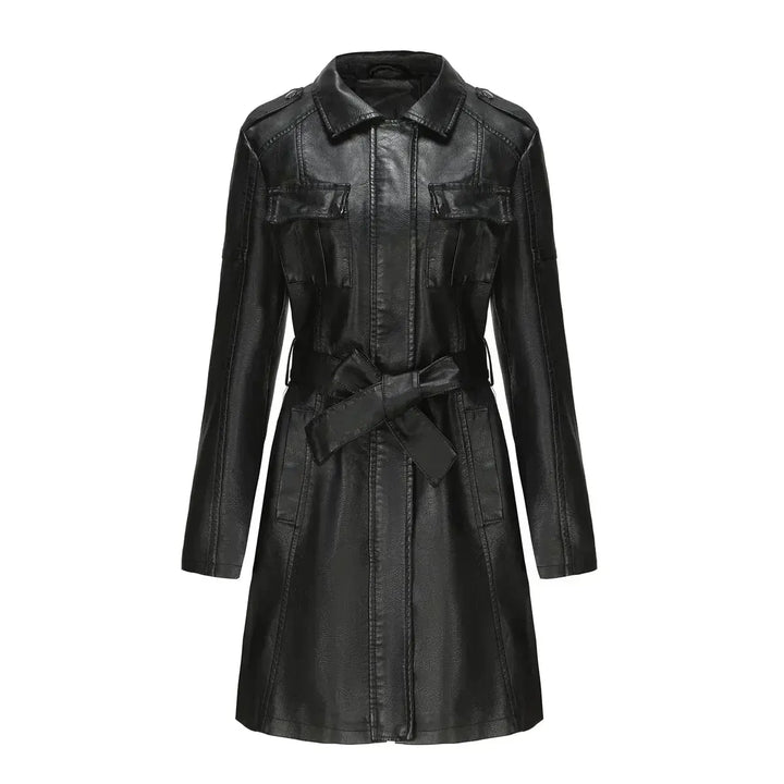 Liana | Stylish Long Leather Coat Luvy Boutique