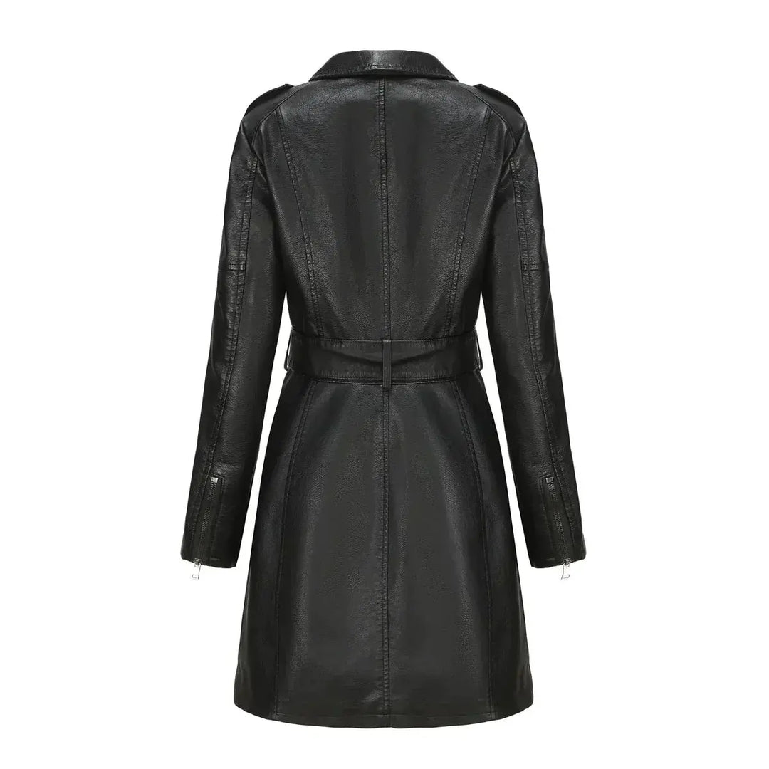Liana | Stylish Long Leather Coat Luvy Boutique