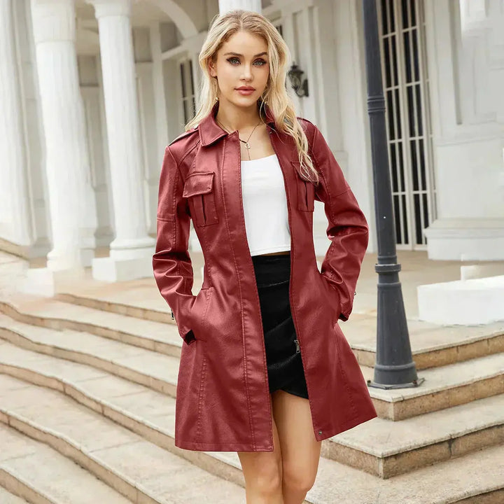 Liana | Stylish Long Leather Coat Luvy Boutique