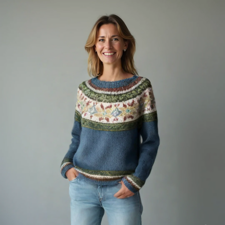 Fiona | Women’s Patterned Crewneck Sweater Luvy Boutique