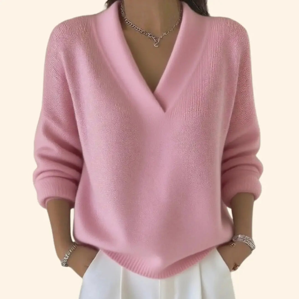 Hazel | Women V Neck Knit Pullover Sweater Luvy Boutique