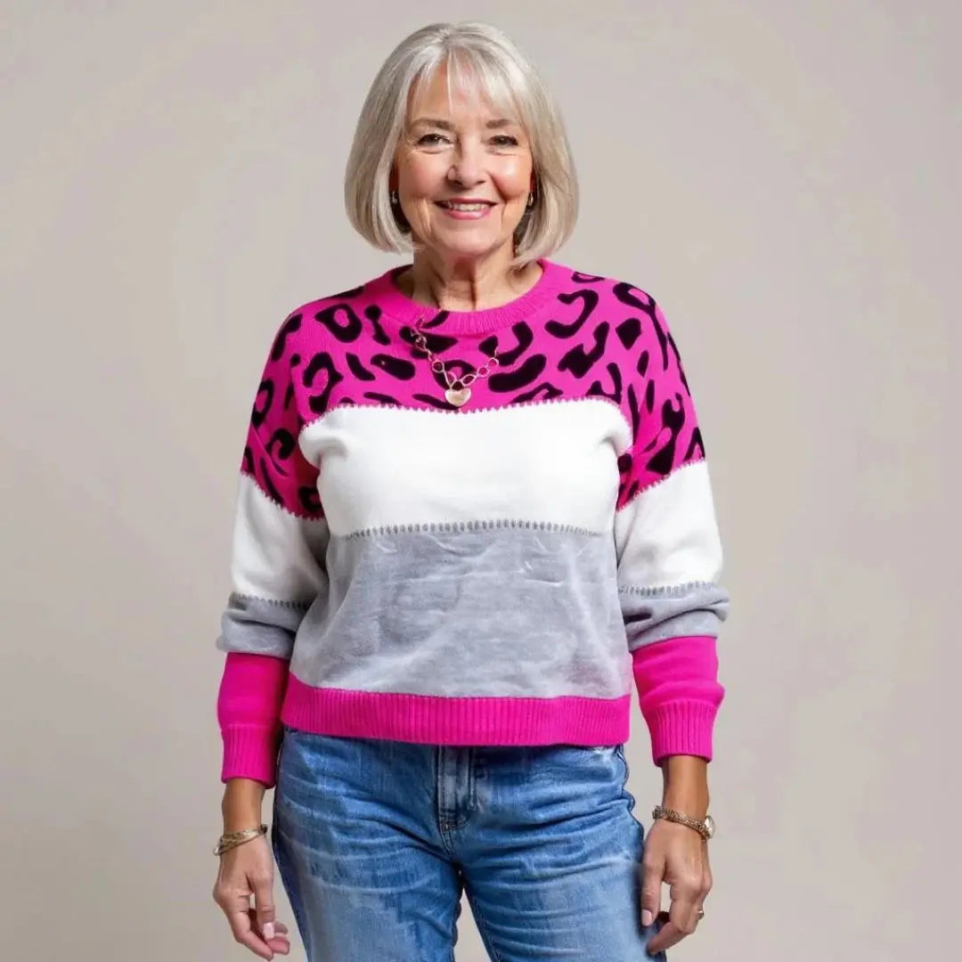 Claire | Women Leopard Pattern Color Block Sweater Luvy Boutique