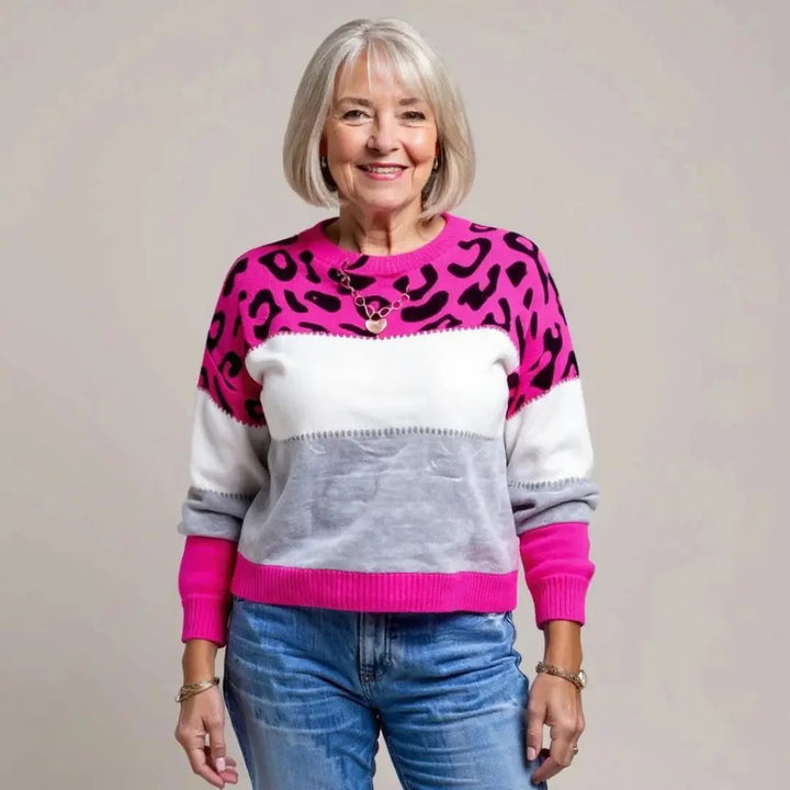 Claire | Women Leopard Pattern Color Block Sweater Luvy Boutique