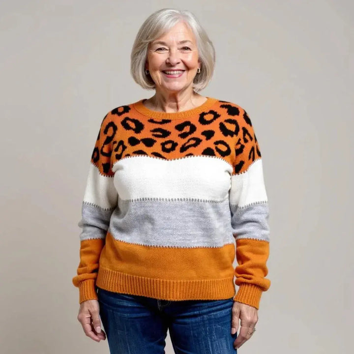 Claire | Women Leopard Pattern Color Block Sweater Luvy Boutique