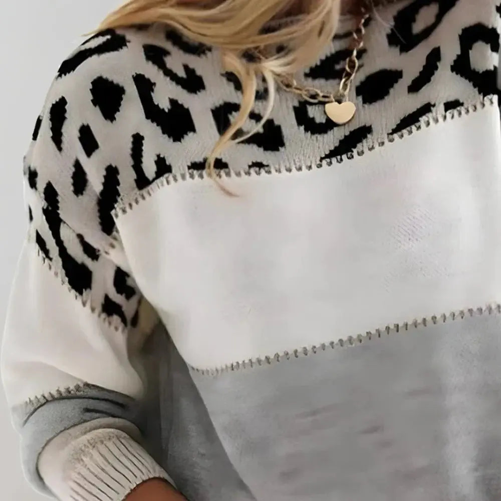 Claire | Women Leopard Pattern Color Block Sweater Luvy Boutique