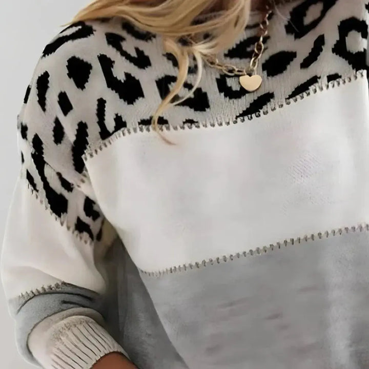 Claire | Women Leopard Pattern Color Block Sweater Luvy Boutique