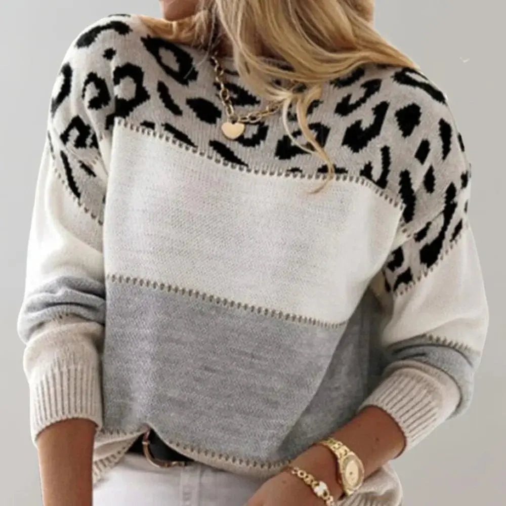 Claire | Women Leopard Pattern Color Block Sweater Luvy Boutique
