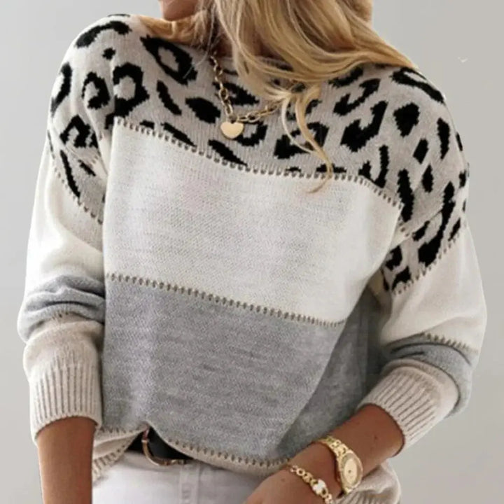 Claire | Women Leopard Pattern Color Block Sweater Luvy Boutique