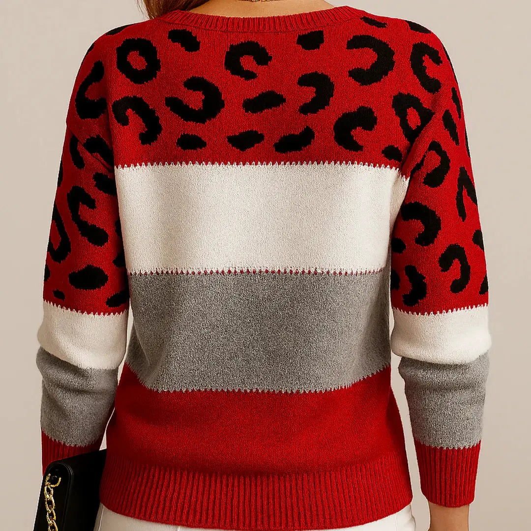 Claire | Women Leopard Pattern Color Block Sweater Luvy Boutique