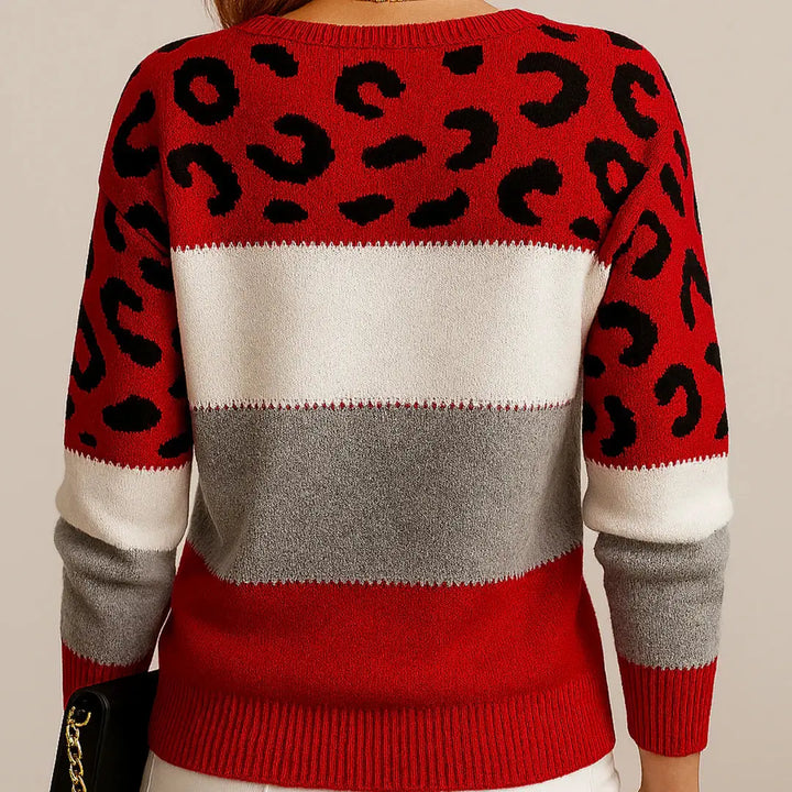 Claire | Women Leopard Pattern Color Block Sweater Luvy Boutique