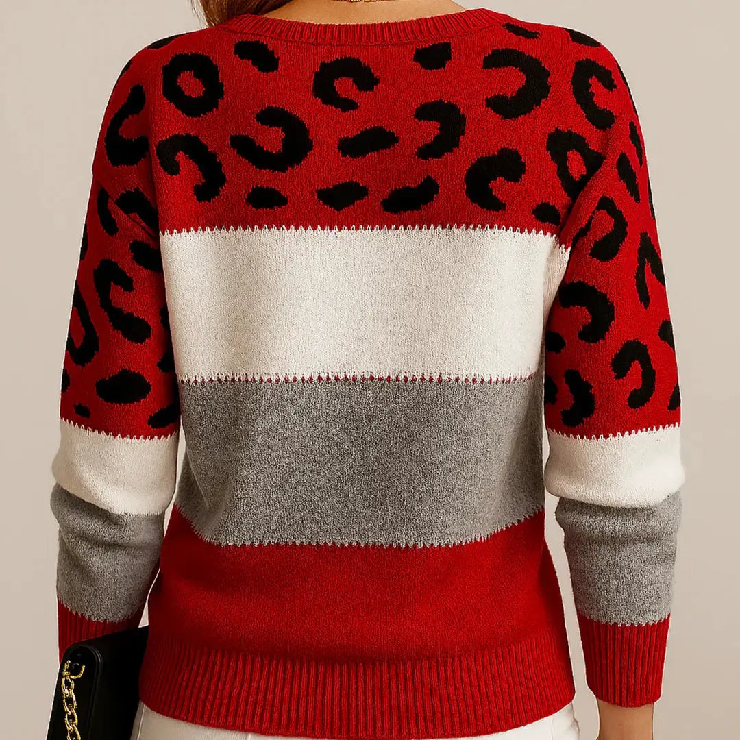 Claire | Women Leopard Pattern Color Block Sweater Luvy Boutique