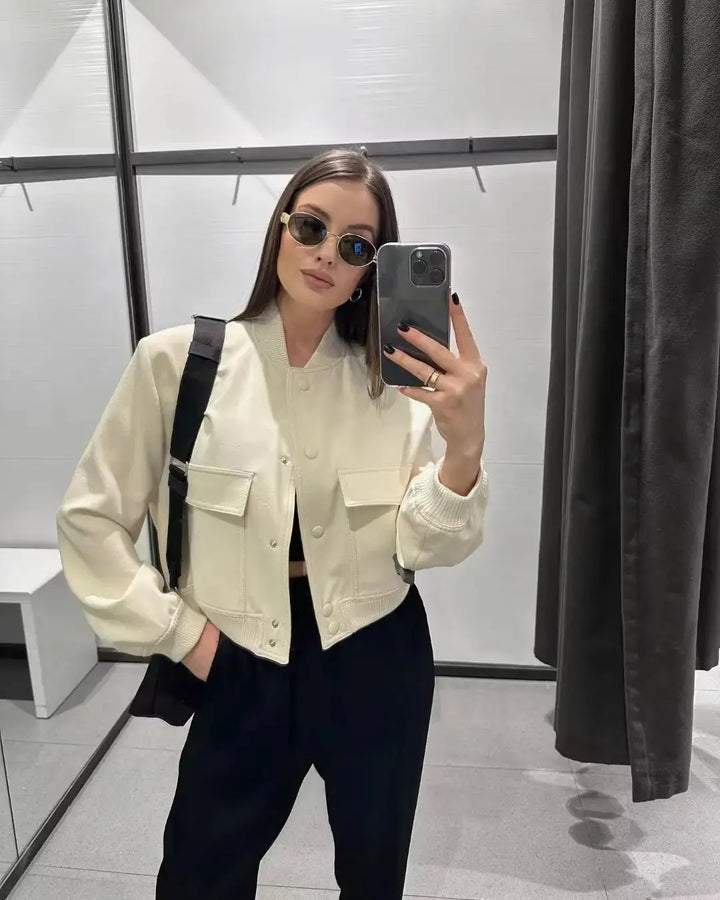 BELLA | Crop Long Sleeve  Bomber Jacket Luvy Boutique