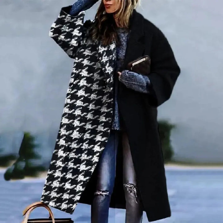 Aya | Long women's coat with stylish designer patterns, made from soft fabric. Luvy Boutique