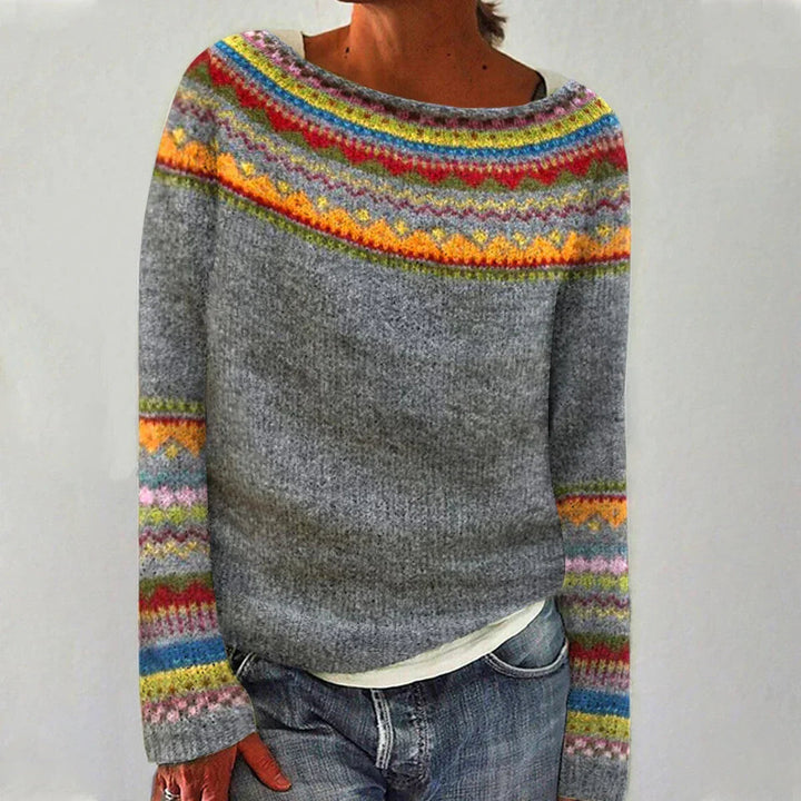 Fiona | Women’s Patterned Crewneck Sweater Luvy Boutique