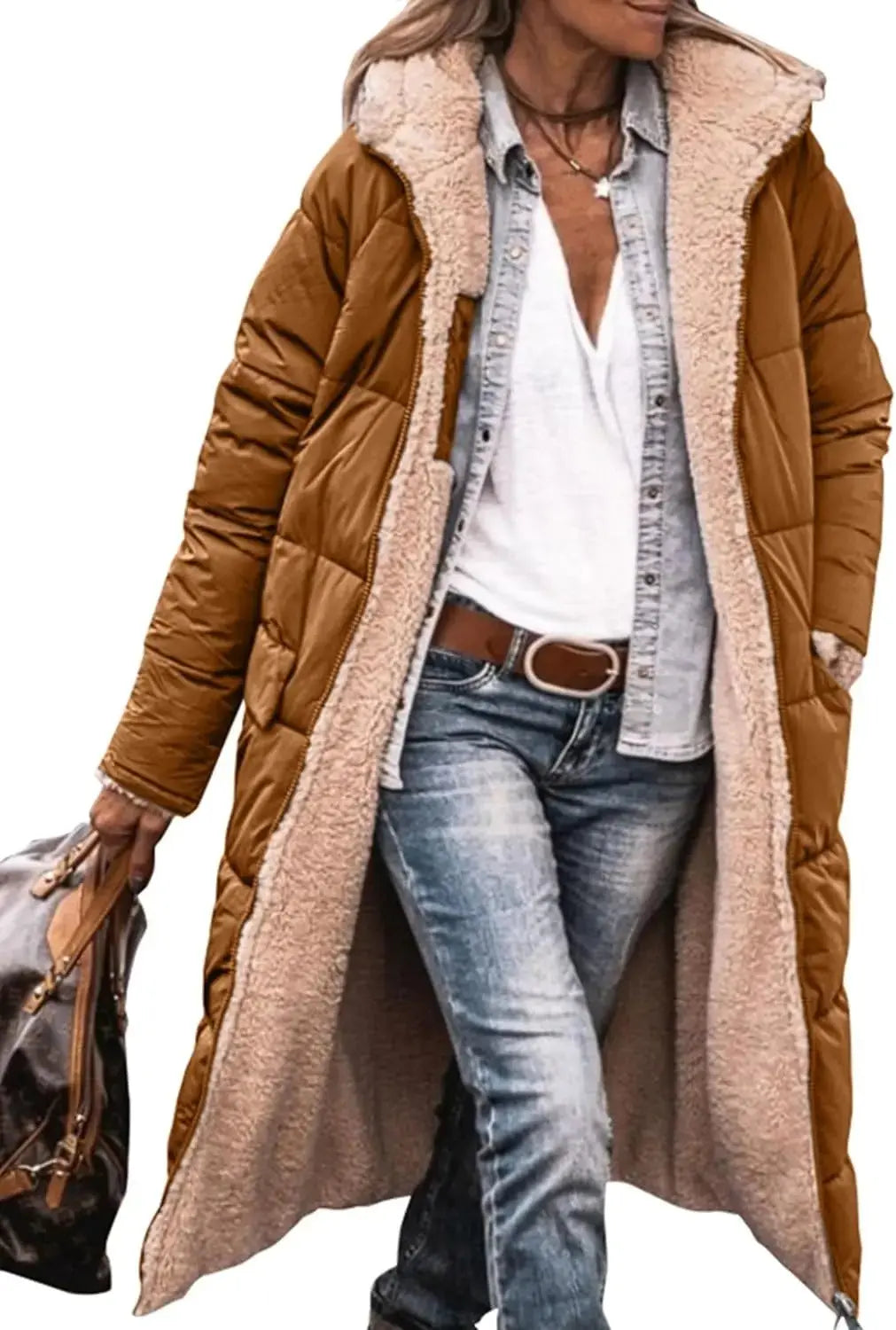Scarlett | Long Puffer Coat with Fleece Lining and Hood Luvy Boutique