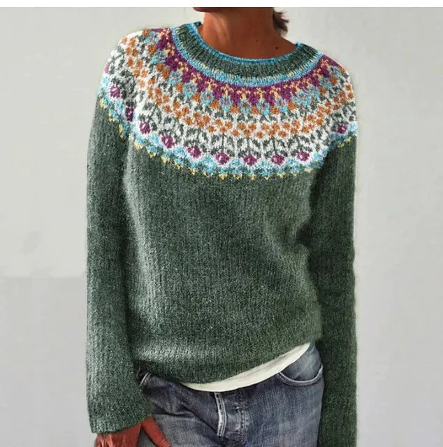 Fiona | Women’s Patterned Crewneck Sweater Luvy Boutique