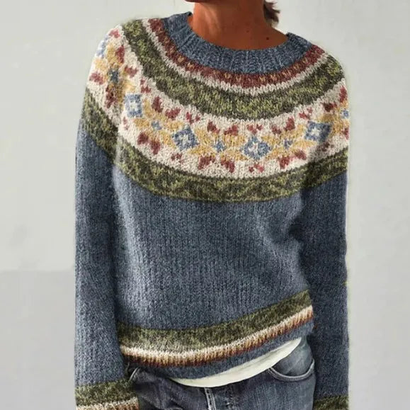 Fiona | Women’s Patterned Crewneck Sweater Luvy Boutique