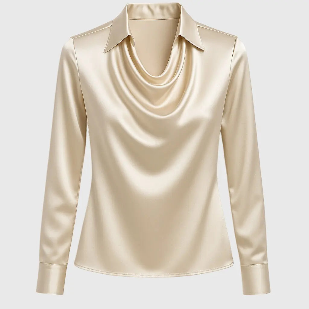 Brooklyn | Women Satin Cowl Neck Long Sleeve Blouse Luvy Boutique