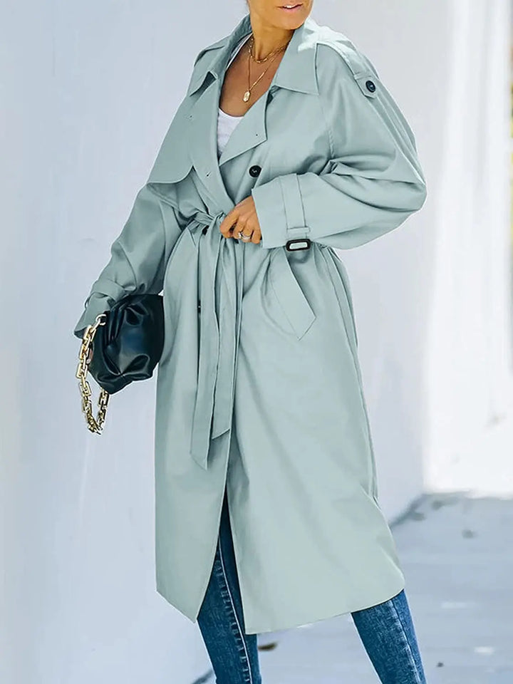 Harlani | Women's Double-Breasted Trench Coat | Long Luvy Boutique