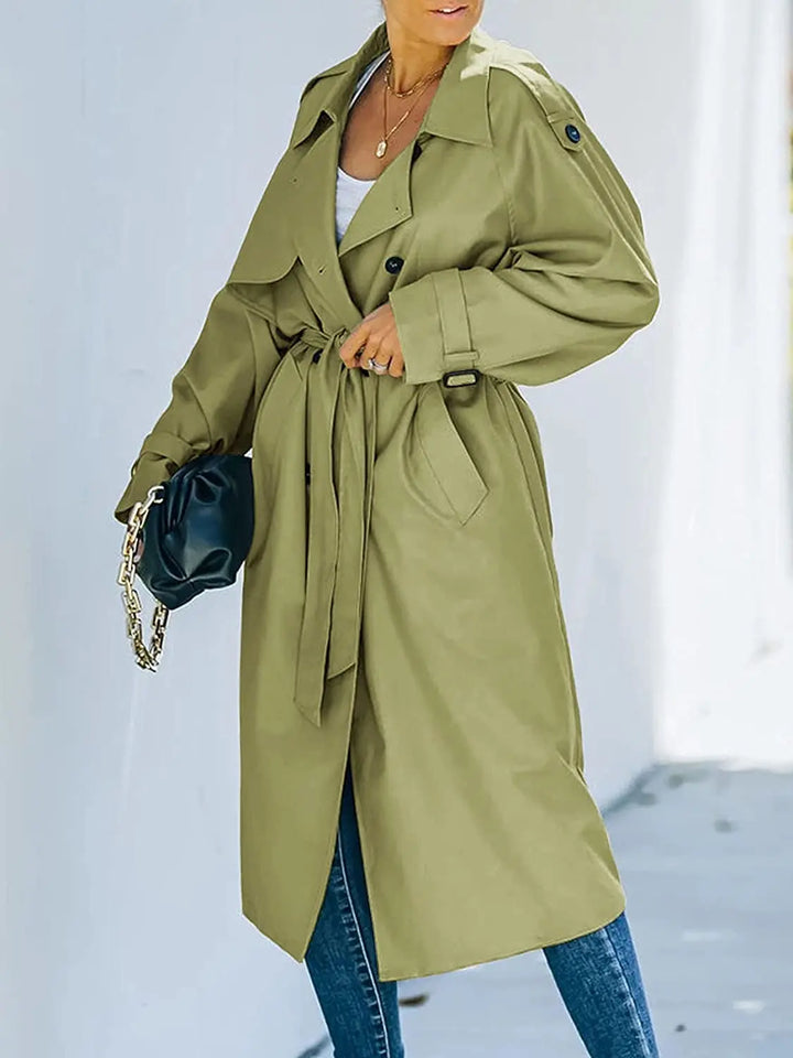 Harlani | Women's Double-Breasted Trench Coat | Long Luvy Boutique