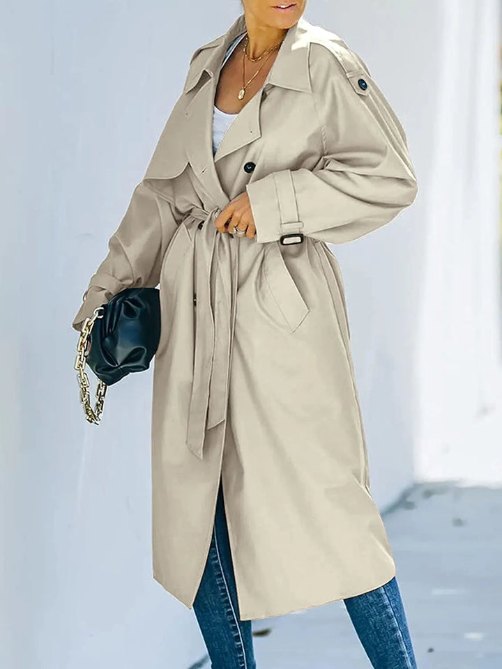 Harlani | Women's Double-Breasted Trench Coat | Long Luvy Boutique