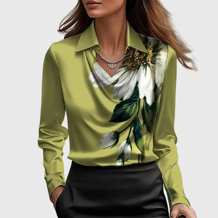 Brooklyn | Women Satin Cowl Neck Long Sleeve Blouse Luvy Boutique