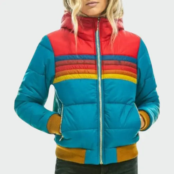 Anna | Women Stripe Zip Front Puffer Jacket Luvy Boutique