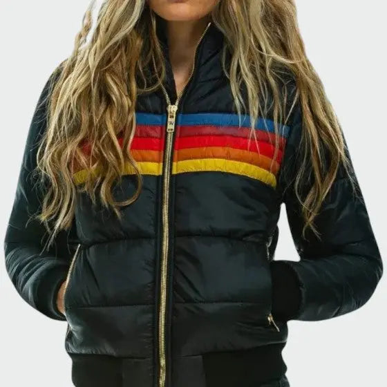 Anna | Women Stripe Zip Front Puffer Jacket Luvy Boutique