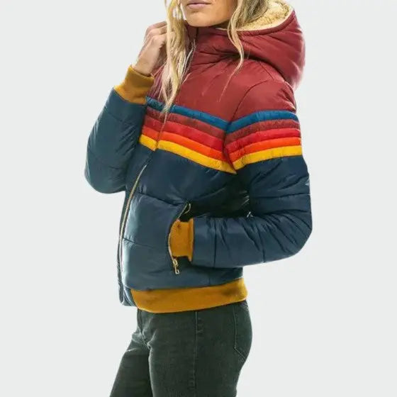 Anna | Women Stripe Zip Front Puffer Jacket Luvy Boutique