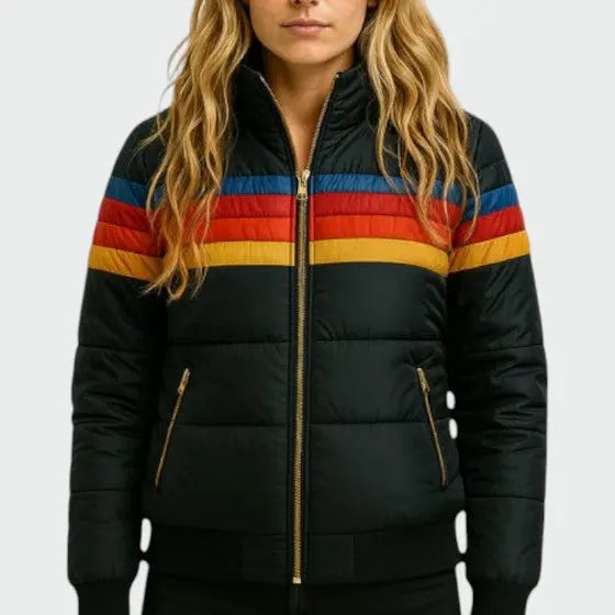 Anna | Women Stripe Zip Front Puffer Jacket Luvy Boutique
