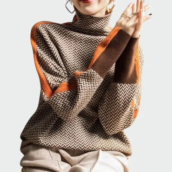 Audrey | Women Pattern Turtleneck Long Sleeve Sweater Luvy Boutique