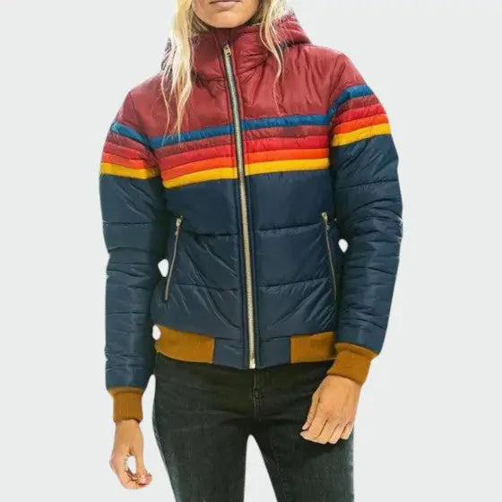 Anna | Women Stripe Zip Front Puffer Jacket Luvy Boutique