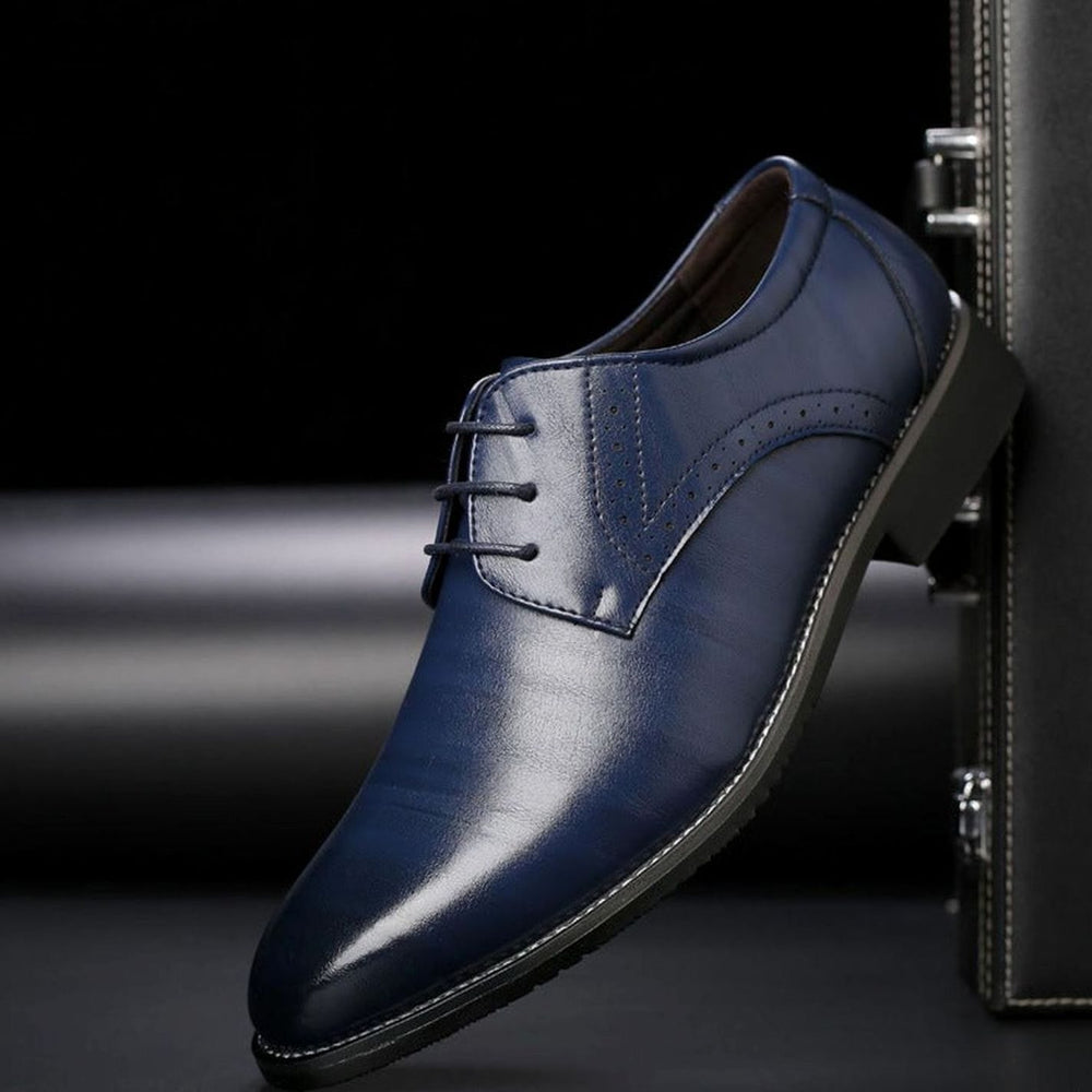Men's Brogue-Detail Lace-Up Leather Dress Shoes - Blue