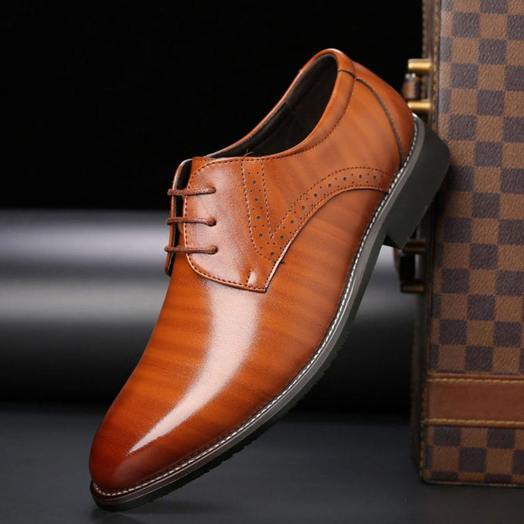 Men's Brogue-Detail Lace-Up Leather Dress Shoes - Yellow